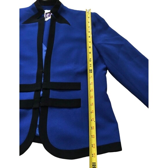 Vintage Zelda Womens Contrast Trim Tailored Blazer Jacket Blue Black 12 Large L - Picture 12 of 13